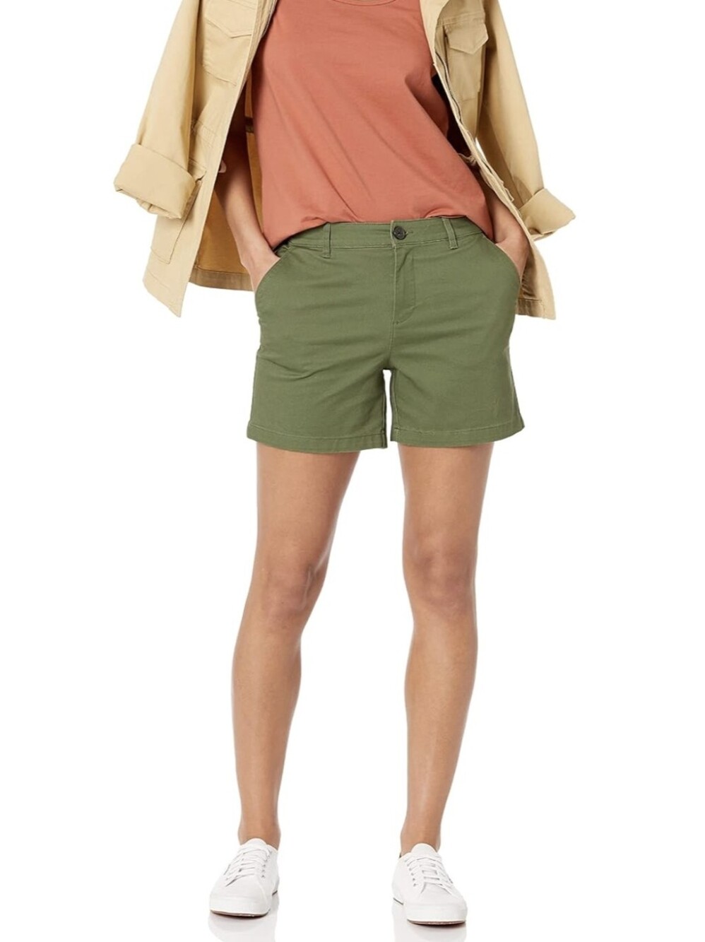 NEW / NWT Amazon Essentials Olive Green Women's Chino 5" Inseam Shorts Size 12
